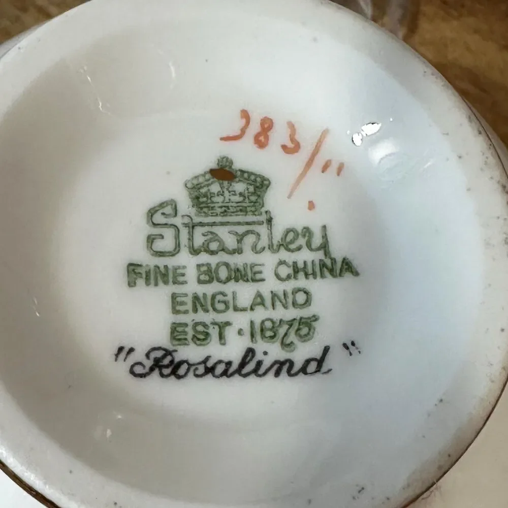 Vtg Stanley English Tea Cup Fine Bone China Yellow & Green Floral